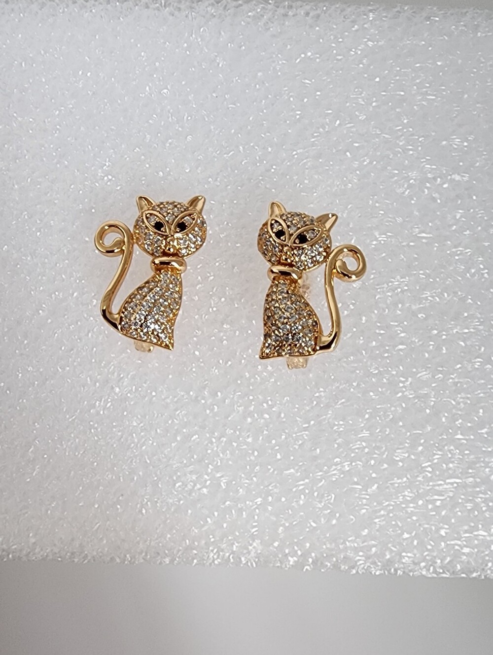 Rose Gold Plated Cat Earrings CZ Crystal Kitty Studs Cute Animal Jewelry